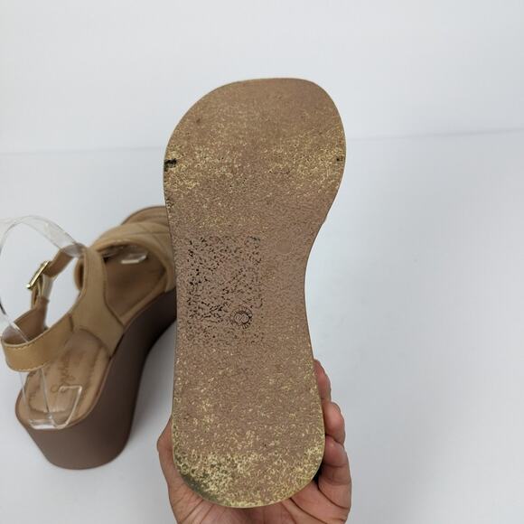 Seychelles Nude High Alert Leather Ankle Wedge Sandal Size 7.5 - Picture 7 of 9